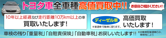 トヨタ車全車種高価買取中！